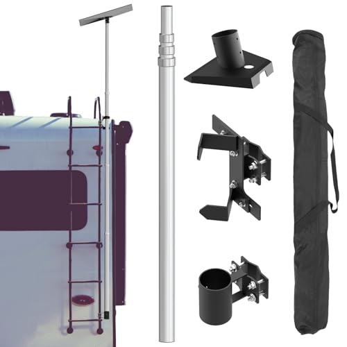 11ft Starlink Standard Dish RV Ladder Mounting Kit - Pure Telescopic Aluminum Pole & Universal RV Ladder Mounting Set with Starlink Gen 3 Adapter Included.