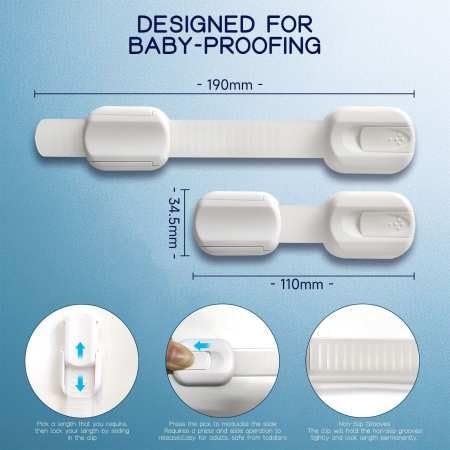 Miniatura 3 de Cerraduras de seguridad prémium para niños, paquete de 6 cerraduras de seguridad ajustables para bebés, para cocina, armarios, cajones, nevera e