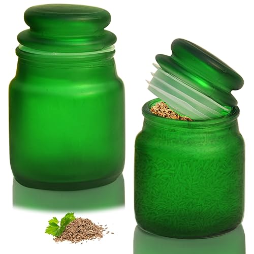 Image of Pure Source India Frosted Glass Spice Jar /Yanky Jar /Glass Container For Storage (110 ml) (Green) (Four Pcs)