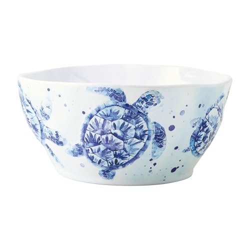 UP Indigo Sea Turtle Melamine Serving Bowl, Large Reusable Salad and Mixing Bowl, Coastal Design BPA-Free Deep Pasta Bowl for Fruit, Snacks and Charcuterie, Blue, 10-Inch