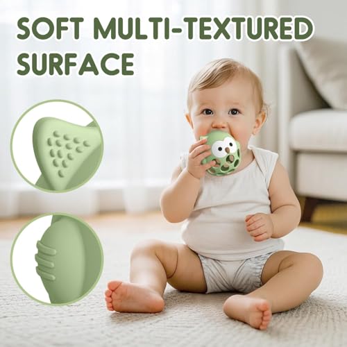 Image of Baby Teething Chick Toy, Upgraded Easy Grasp Silicone Teething Rattle Ball Toy for Babies Over 3 Months, 100% Food Grade, Gift for Infant Boys and Girls 0-6-12 Months (Green.)