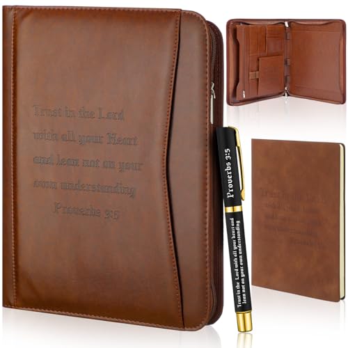 Fuyoooo 3 Pcs Father's Day Christian Gifts for Church Men Pastor's Appreciation Gifts Leather Bible Verse Portfolio Scripture Notebook Bible Pen Religious Coworkers Pastor(Philippians 4:13)
