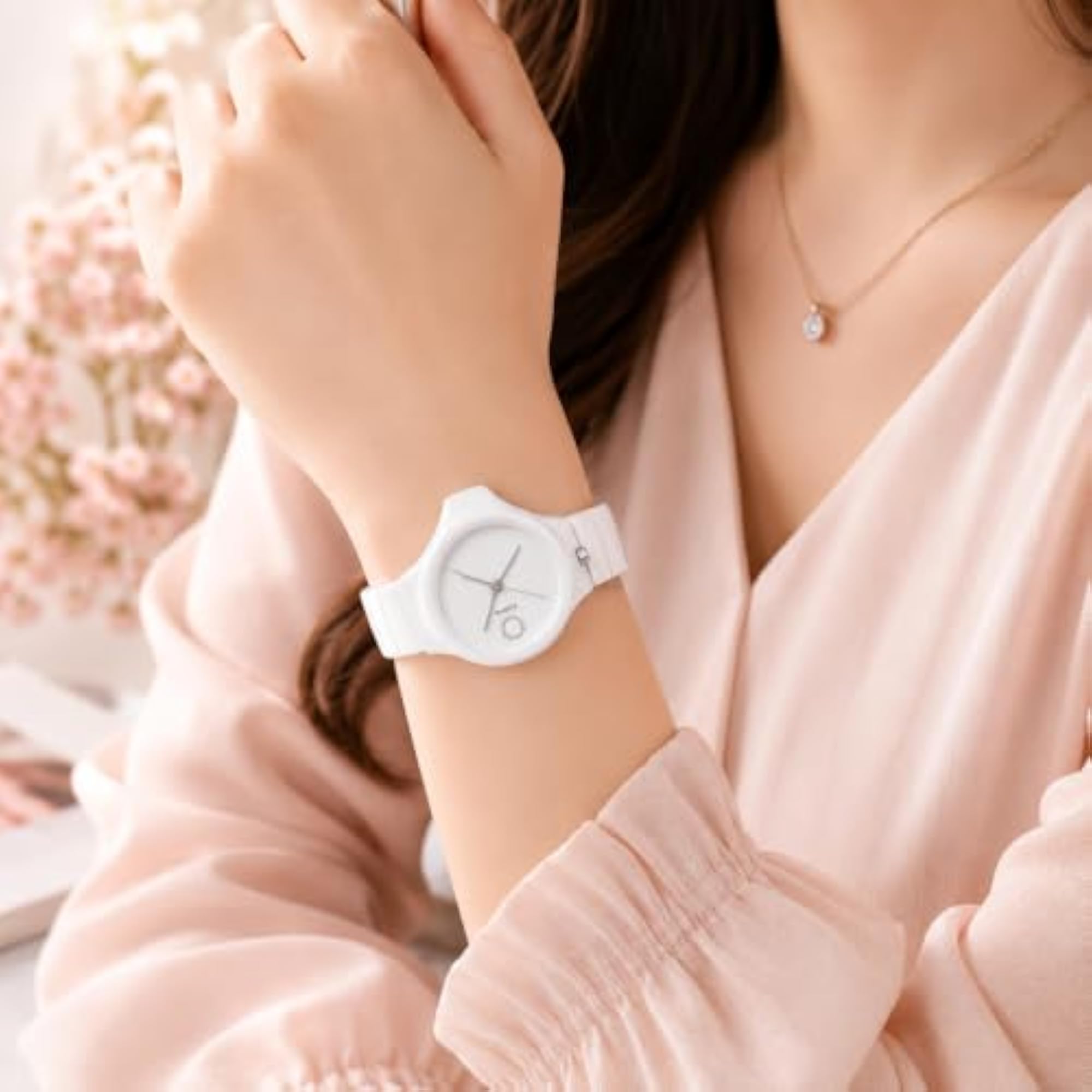 Women's White Ceramic Look Analog Watch with Crystal Accent