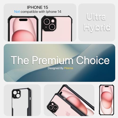 Image of Pikkme Back Cover | Crystal Clear Transparent Back | Ultra Hybrid | Full Camera Protection | Raised Edge | Bumper Back Case for iPhone 15 (Black)
