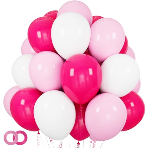 Image of Pink White Balloons 100pcs 12 inch Hot Pink Pastel Pink White Balloons with 2 Ribbon for Mother's Day Valentine's Day Girl's Woman's Birthday Bridal Shower Wedding Party Decorations