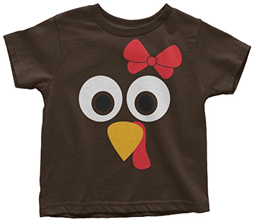 Threadrock Little Girls' Turkey Face with Big Red Bow Toddler T-Shirt