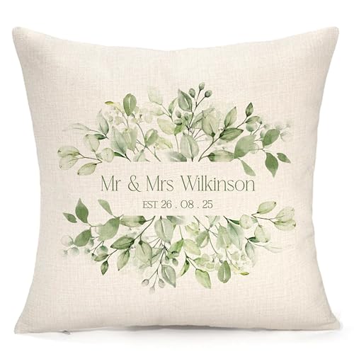 Personalised Leaves Cushion, Birthday, Wedding, Anniversary | Lovely Gift | Couple Cushion | Customised With Any Names & Date | Present, Family Gift | Pillow/Cushion