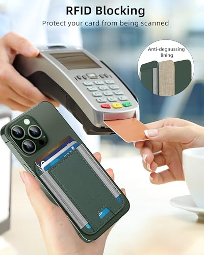 Image of HiWe Minimalist Slim RFID Blocking MagSafe Compatible Wallet, 7 Card Holder, Green | Magnetic Wallet for iPhone 12-17 Series, Minimalist Slim, 1 Slot, Green & Grey