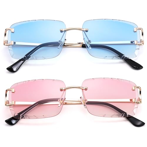 Image of Hycredi Rimless Rectangle Sunglasses for Men /Women- Frameless Square Trendy Shade - Diamond Cutting Eyewear