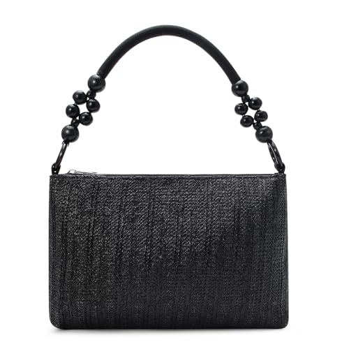 Image of YYW Straw Beach Bag with Zipper Straw Purse Beach Purse Weave Shoulder Vacation Tote Handbags