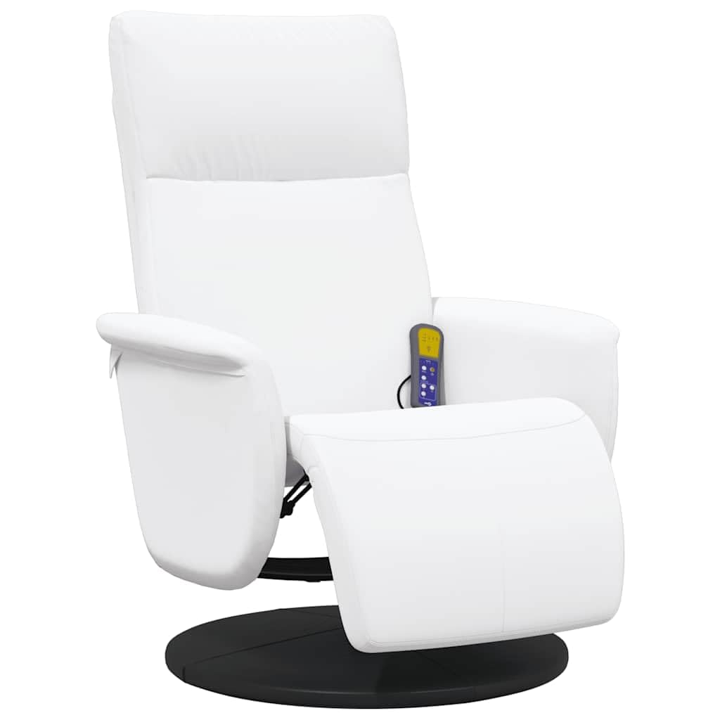 Massagesessel Weiß Kunstleder mit 6-Punkt-Vibrationsmassage, Verstellbarer Rückenlehne und Fußteil, 360 Grad drehbar, für Wohnzimmer, Schlafzimmer, Leseecke