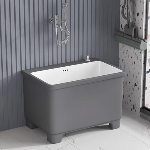 Commercial Ceramic Mop Sink with Faucet, Utility Mop Service Basin for Laundry Room & Bathroom, 45x38x41cm, Button Drainage, Durable Floor Mop Sink