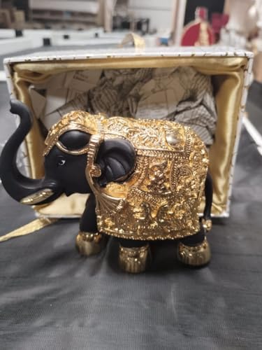 Image of I-Mytra Gold Plated Black Elephant Idols for Home Temple, Hatti Idol for Pooja Room, Elephant Statue for Gifting, Good Luck and Prosperity Showpiece