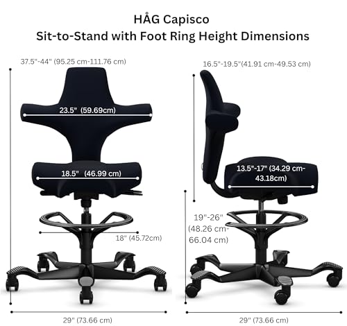 Image of HAG Capisco Sit to Stand Chair-Black Frame-Upholstered Gray Ash Vinyl-with Foot Ring