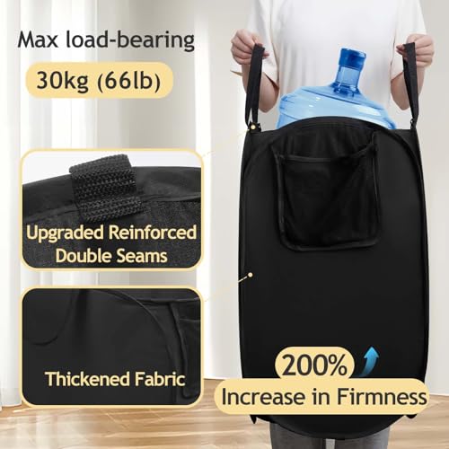 Image of House Again Upgraded Polyester Pop-up Laundry Hamper, 70L (18.5 Gal) Laundry Basket with Durable Handles, Solid Bottom, High Carbon Steel Frame and Side Pocket, Easy to Open and Fold Flat for Storage