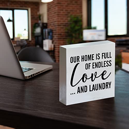Laundry Room Wooden Box Sign Rustic Style Endless Laundry Wood Block Tabletop Sign Decorative Desk Sign Decor For Home Shelf 5 X 5 Inches #TOP4