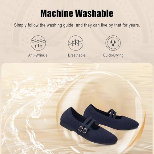 Image of Frank Mully Women's Flats Square Toe Mary Jane Shoes Ballet Flats with Strap Comfortable Slip On Knit Shoes Dressy Casual