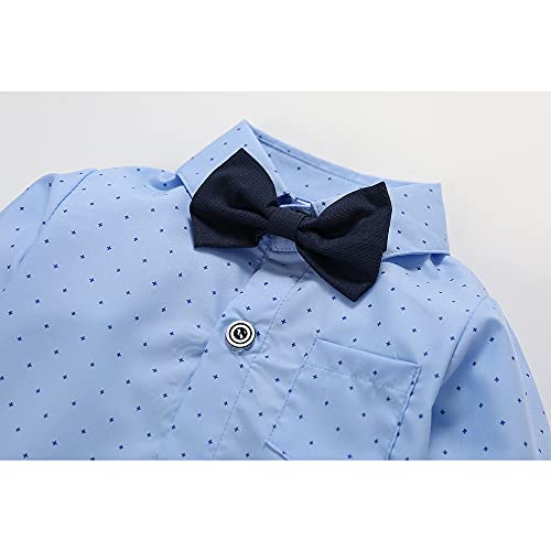 Hemarisle Baby Toddler Boy Formal Gentleman Suits,Dress Long Sleeve Blue Shirt With Bowtie+Suspender Pants Dressy Outfit (3136Light Blue, 12-18 Months) #TOP2