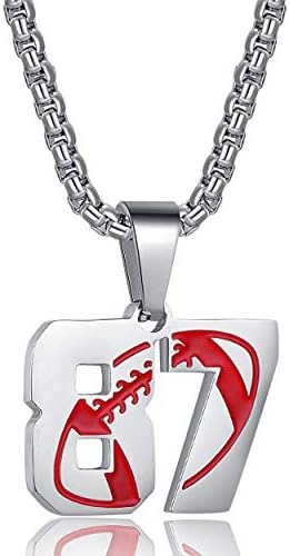 Rehoboth Football Rugby Jersey Number 0-99 Pendant Necklace for Women Men 22+2 Inch Adjustable Stainless Steel Chain