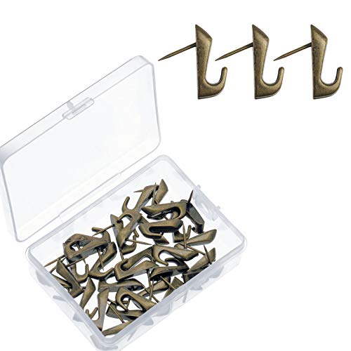 Image of Hotop 30 Pcs Push Pins Picture Hooks 20 Lbs Thumbtacks for Wall Hanger Picture Hanging Nails for Wall Decorative Thumb Tacks for Fabric Drywall Bulletin Cork Board Office Home(Bronze)