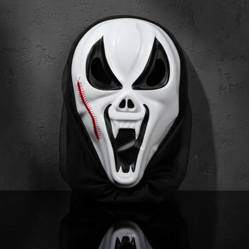Image of eCraftIndia Plastic Skeleton Ghost Red Patch Mask for Adult & Kids | Holi Fancy Dress Costume Accessory | Free Size