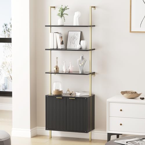 Ladder Bookshelf with Cabinet, 71" Tall Wall Mounted Bookcase with