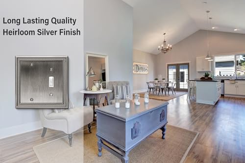 Image of Henne Bery Sunken Pearls Heavy Duty Decorative Wall Plate Switch Plate Outlet Cover (Blank /Toggle, Heirloom Silver)