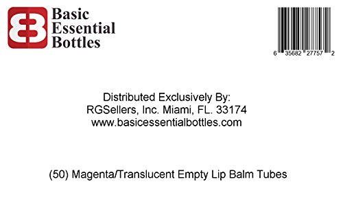 Basic Essential Bottles Empty Lip Balm Tubes, Magenta, Pack of 50, 5.5ml (3/16 oz.)