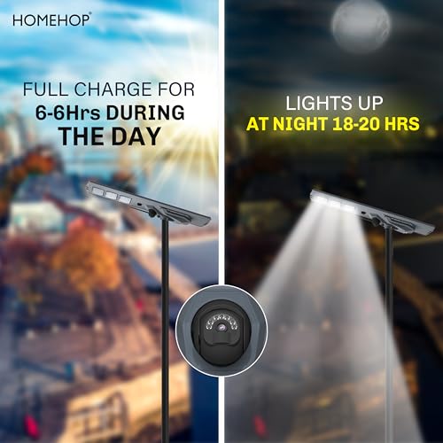 Image of Homehop Solar Light Outdoor Home Garden Street 600W Wireless Night LED Lamp | Solar Street Light Outdoor Automatic Waterproof Motion Sensor with Security Camera (110000mAh, Aluminium Alloy, Cool White)