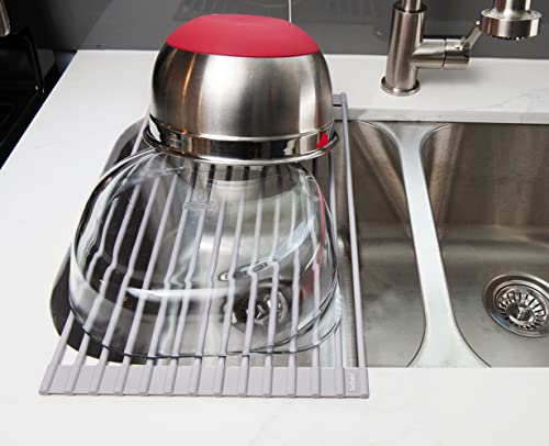 Surpahs Over The Sink Multipurpose Roll-Up Dish Drying Rack (Warm Gray, 17.5" X 10.2" - Extra Small) #TOP2