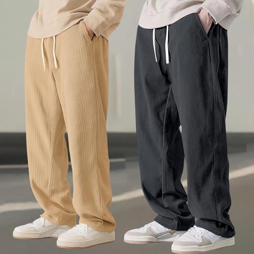 Image of Preneum Men Mid Rise Poly Cotton Loose Fit Trouser|Korean Style Travel & Lounge Wear with Pockets (Available in Plus Size)