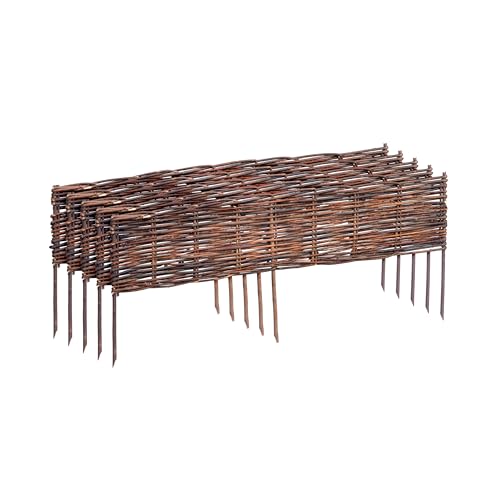 Relaxdays Bordure en Osier Lot de 5, 20 x 100 cm, à enfoncer, pelouse et massifs, Marron