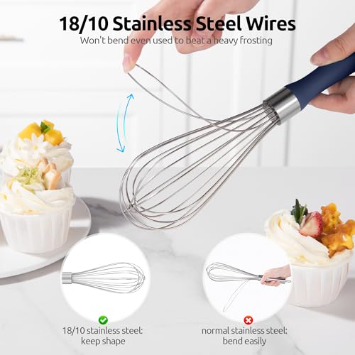 Image of U-Taste Wire Whisk for Cooking, 18 /10 Stainless Steel Wisk, M /Midnight Blue
