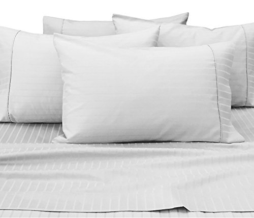 Natural Comfort RS420SS-DS-WH-Q 420 Thread Count 6 Piece Dobby Stripe Sheet Set, Queen, White