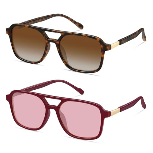 Image of GRFISIA Retro Aviator Sunglasses for Women Men Trendy Rectangle Womens Mens Sun Glasses Shades for Driving Vacation UV400