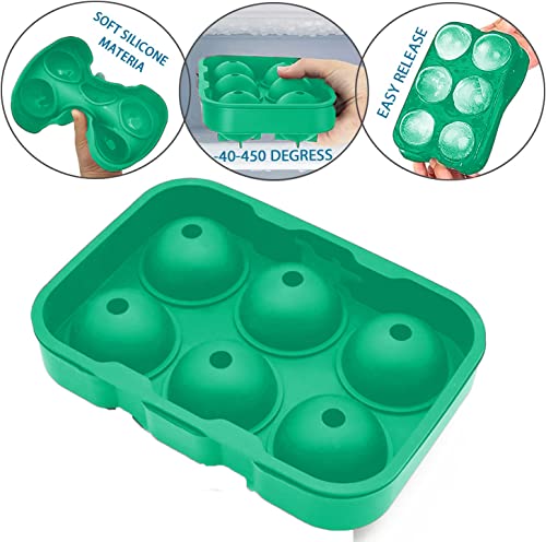 Image of KARP Flexible Silicone 6 Round Ice Ball Tray Silicone Sphere Mold Bar Whiskey Cocktails (Green)