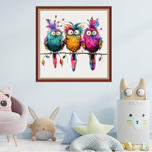 Image of Fanxvivy Stamped Cross Stitch Kits for Beginners Full Range of Cross Stitching Preprinted Embroidery Kits for Adults, 11CT Embroidery Pattern Needlepoint Kits-Colorful Birds 18x18 inch