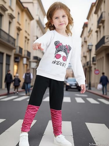 Image of OLMRJKD Kids Toddler Girls Clothes Figure Graphic Drop Shoulder Top Pullover Spotted Print Pants Fall Winter Outfit Set