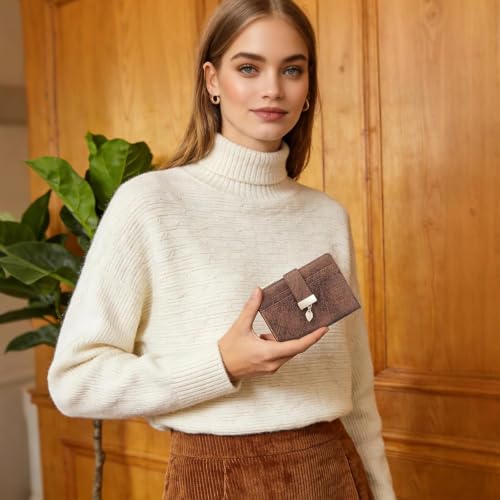 Image of Pomelo Best Wallet Women Bifold Leather Wallets for Women Credit Card Holder with ID Window Zipper Coin Pocket Deep Brown