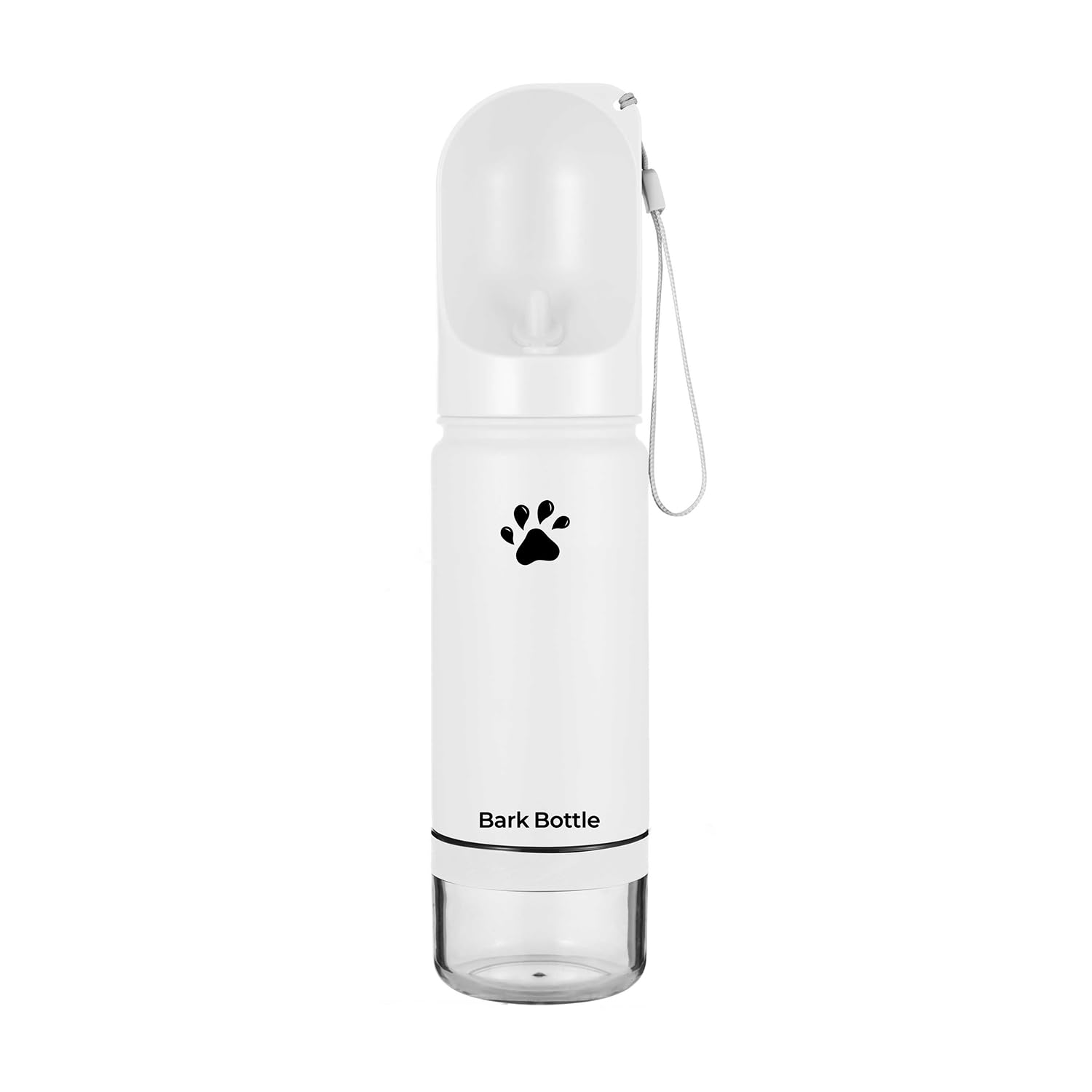 BARK BOTTLE™ Insulated Dog Water Bottle with Treats Compartment, 400ml Capacity, BPA-Free, Keeps Water Cold for 24 Hours | White