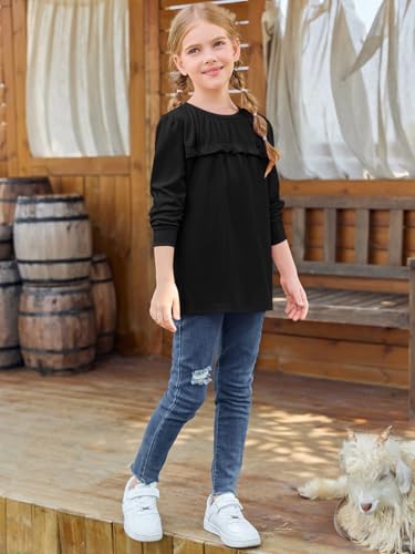 Image of Haloumoning Girls Crew Neck T Shirts Peplum Babydoll Tops Tees 4-15 Years | Girls T-Shirts, Casual Loose Tunic Tops, Cute Ruffle T Shirts, Short Sleeve Shirts, Long Sleeve Blouse