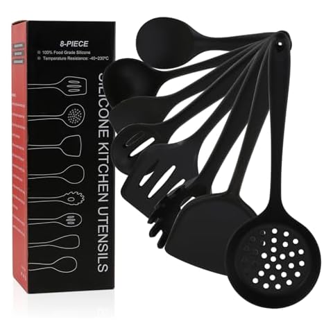 Hojudo Silicone Cooking Spoon Set - Heat Resistant Kitchen Utensils Set - 8 Pieces Cooking Tools and Kitchen Utensils for Non-Stick Pans and Cookware Cover
