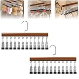 2Pcs Loset Organizer with 12 Clips,Wooden Wangers with Wlips,Wace Saving Hanging Closet Organizer,Space-Saving...