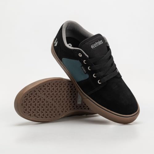 Image of Etnies Barge LS - Classic Skate Look, Slim Vulcanized Silhoutte, Hefty Armored Collar, Reinforced Vulc - Black /Teal - 8