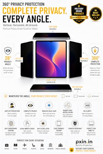 Image of Pxin 360 Pro Privacy Screen guard compatible with OPPO Pad Mini | Anti Glare | Anti UV | Anti Blue | Anti Reflection | Privacy Filter | Unbreakable Build