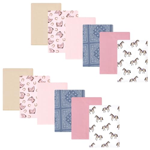 Image of Hudson Baby Unisex Baby Cotton Poly Flannel Burp Cloths Bundle, Cowgirl, One Size