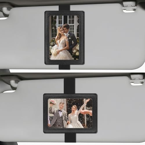 Image of Leather Car Visor Picture Holder Photo Clip Fits 5-Inch Car Picture Frame Displays Your Photographs Sun Visor Car Photo Holder Black Both Horizontally And Vertically, Photo Car Visor Clip for Vehicle