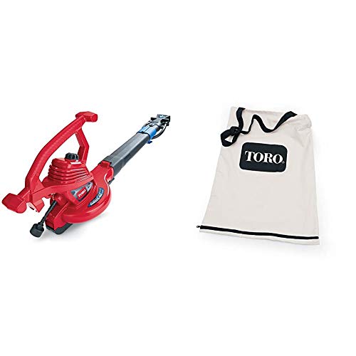 Toro 51621 UltraPlus Leaf Blower Vacuum, Variable-Speed (up to 250 mph) with Metal Impeller, 12 amp,Red & 51503 Bottom Zip Replacement Bag, White