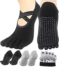 PAPAJIANG 1/2 Pairs Yoga Socks for Women with Grips Non-Slip Athletic Five Toe Socks Pilates Ballet Fitness One Size 6-9.5