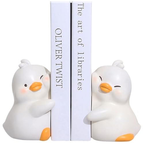 Image of JARPSIRY Cute Hug Ducks Decorative Bookends, Unique Book Ends to Hold Books Creative Resin Book Holder Stopper for Home Office Desk Bookshelf Decoration